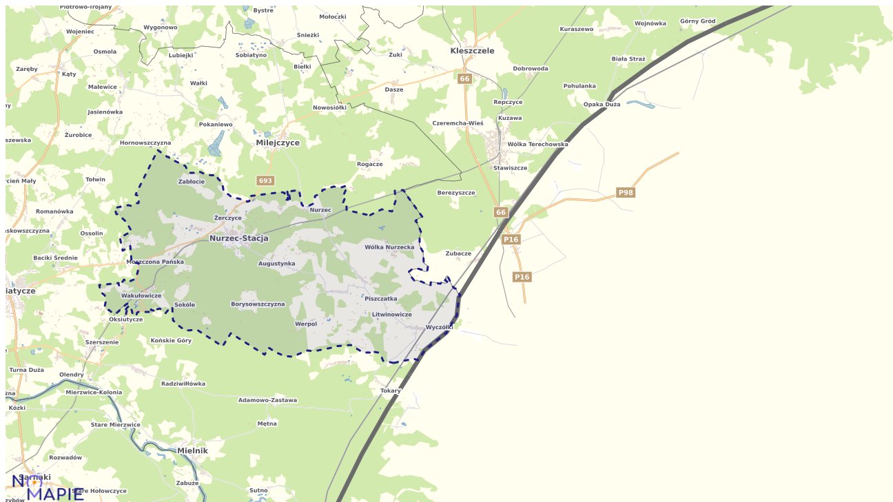 Mapa obszarów ochrony przyrody Nurzca-Stacji