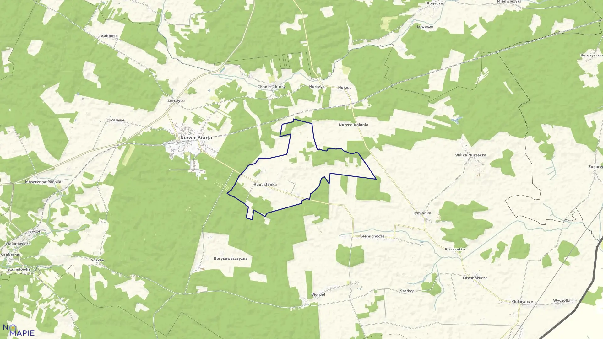 Mapa obrębu AUGUSTYNKA w gminie Nurzec-Stacja