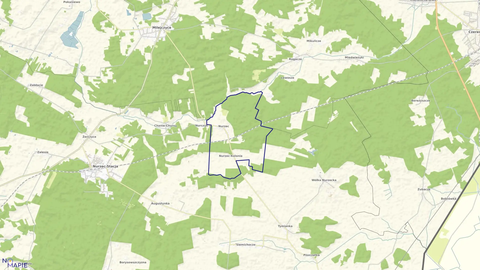 Mapa obrębu NURZEC w gminie Nurzec-Stacja