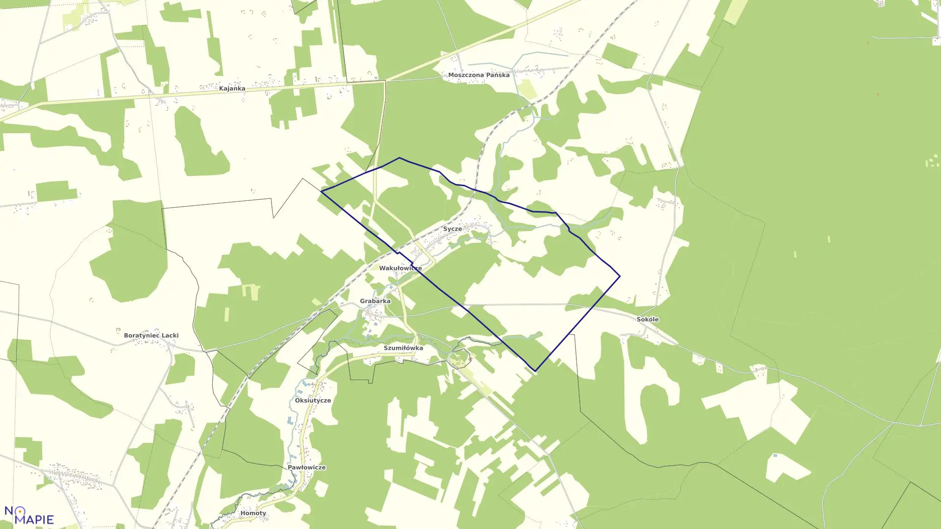 Mapa obrębu SYCZE w gminie Nurzec-Stacja