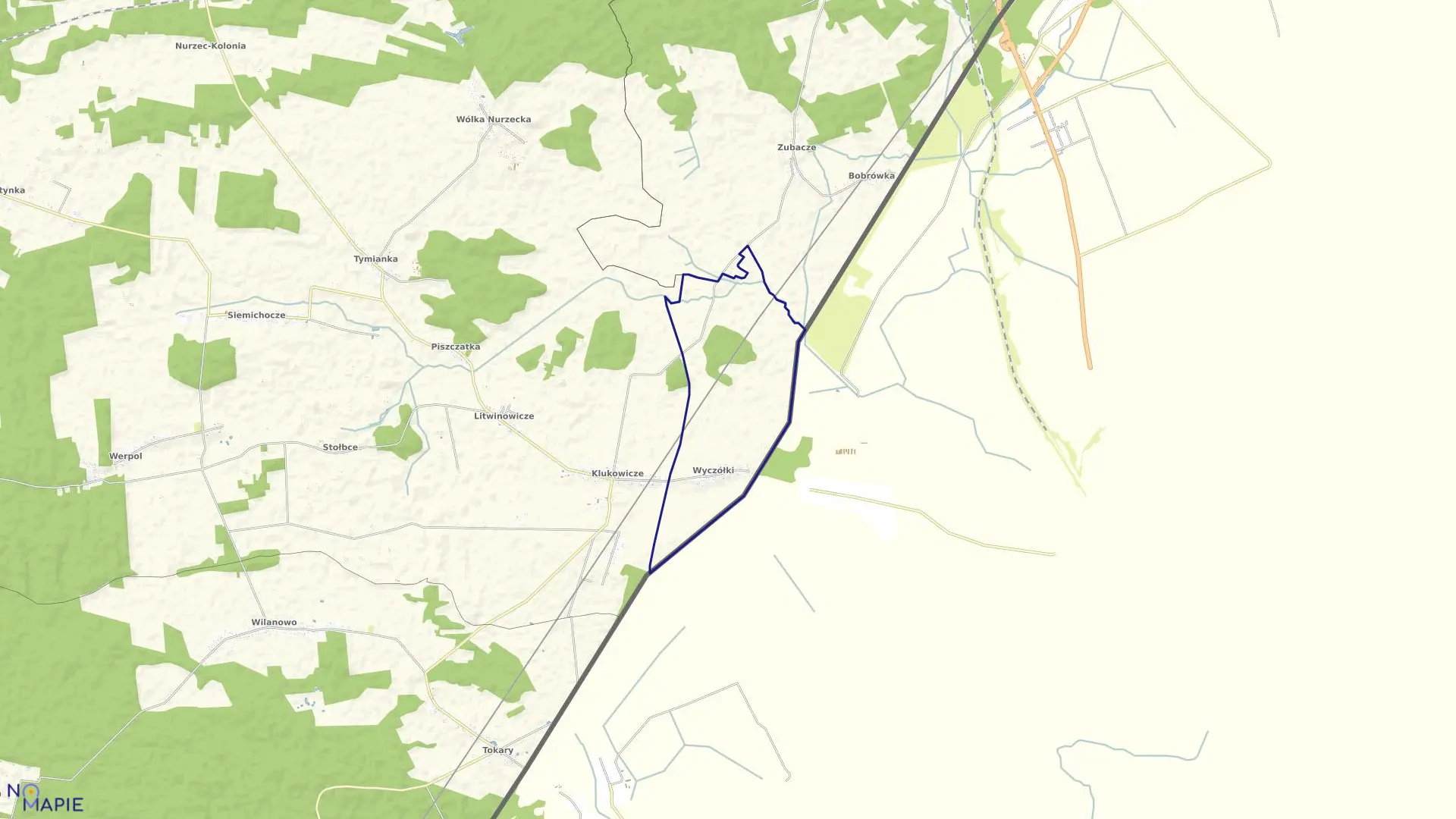 Mapa obrębu WYCZÓŁKI w gminie Nurzec-Stacja